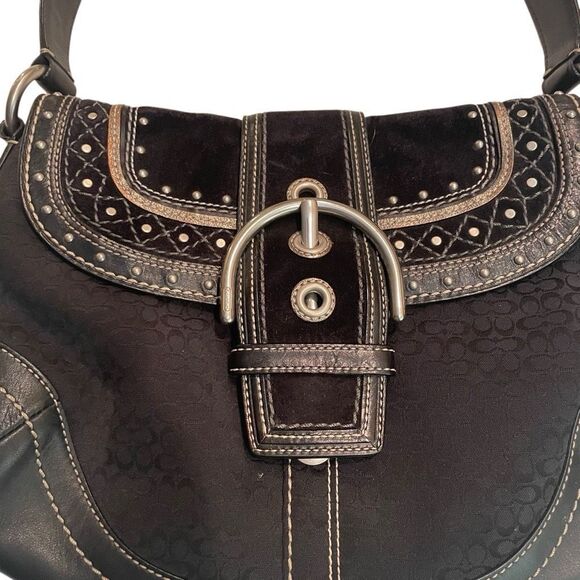 Vtg Coach F11517 Soho Black Signature C Canvas Leather Shoulder Bag - Picture 5 of 8